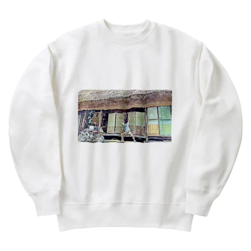 バイクに威嚇する男 Heavyweight Crew Neck Sweatshirt