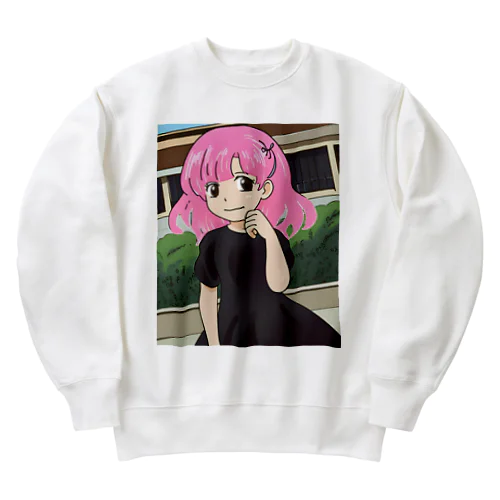 ピンク髪の少女③ Heavyweight Crew Neck Sweatshirt