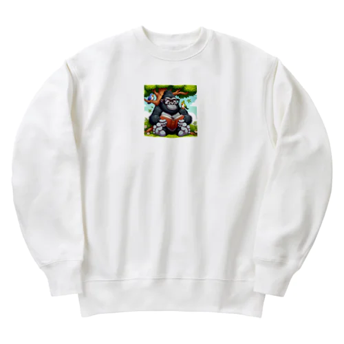 読書をするゴリラ Heavyweight Crew Neck Sweatshirt