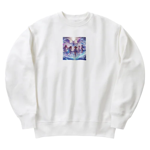 白き翼、黒き翼。その手に抱くは愛しの君! Heavyweight Crew Neck Sweatshirt