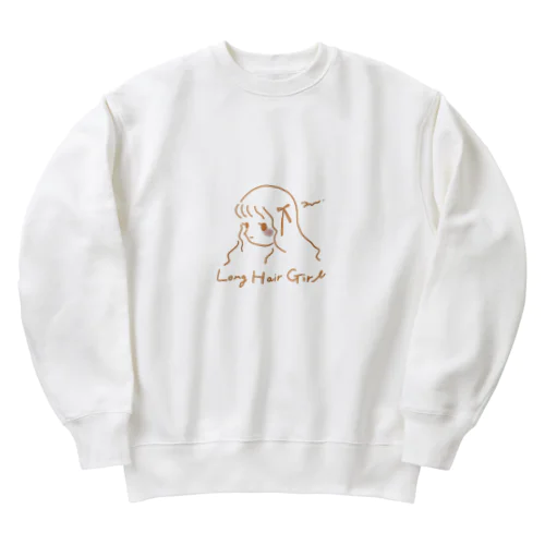 long hair girl Heavyweight Crew Neck Sweatshirt