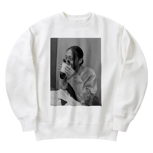 茶をすする俺白黒 Heavyweight Crew Neck Sweatshirt