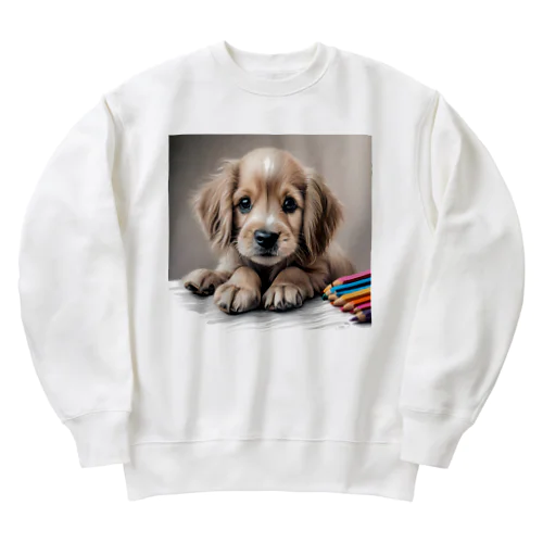 つぶらな瞳の可愛い子犬② Heavyweight Crew Neck Sweatshirt
