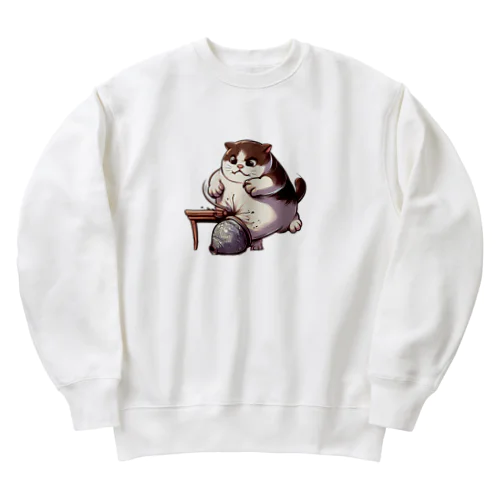 怒っている太った猫 Heavyweight Crew Neck Sweatshirt