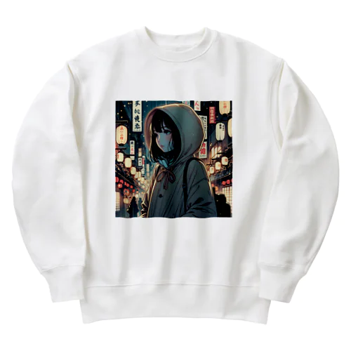 夜の街を歩く少女 Heavyweight Crew Neck Sweatshirt