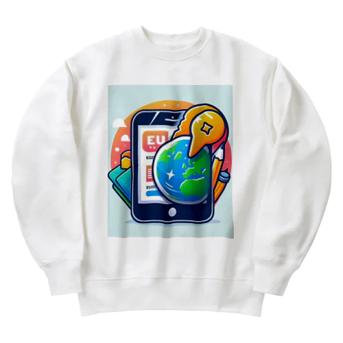 スマホとユニークなキャラクター Heavyweight Crew Neck Sweatshirt