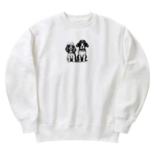 帽子を被った犬夫婦 Heavyweight Crew Neck Sweatshirt