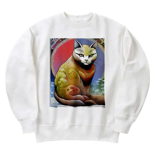 ねこあつめ 日本画風 可愛らしい猫たちのアートプリント Heavyweight Crew Neck Sweatshirt