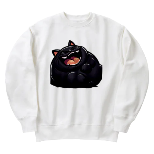 爆笑しているデブの黒猫 Heavyweight Crew Neck Sweatshirt