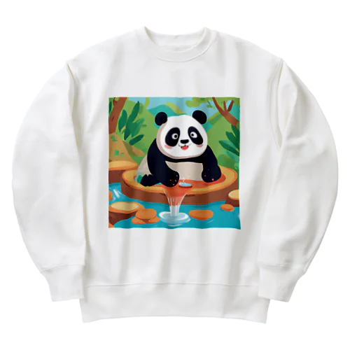 温泉を楽しむパンダイラストのグッズ Heavyweight Crew Neck Sweatshirt