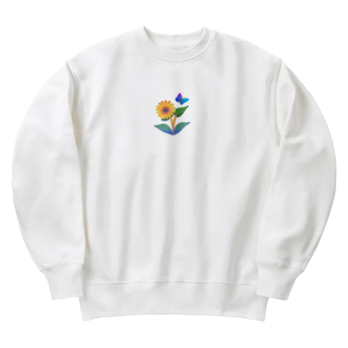 黄色花と蝶 Heavyweight Crew Neck Sweatshirt