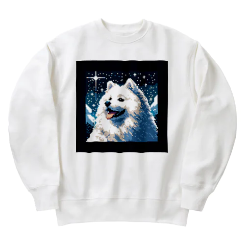 白い犬のドット絵 Heavyweight Crew Neck Sweatshirt