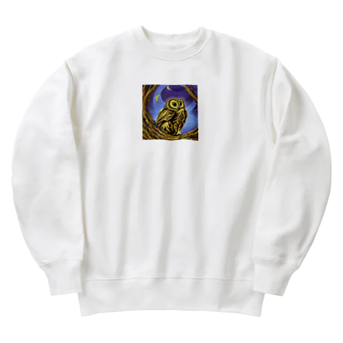 福を運ぶ金のフクロウ Heavyweight Crew Neck Sweatshirt