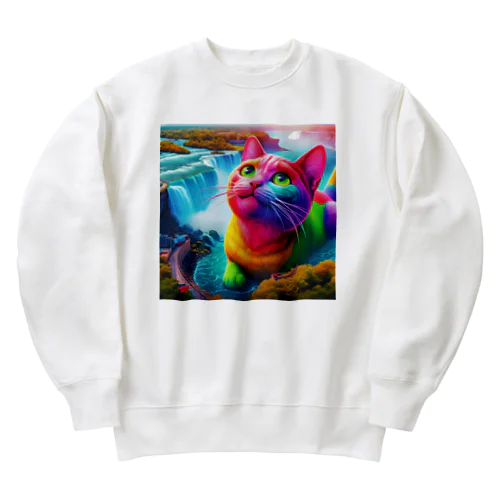 ナイアガラの滝で水浴びキャット Heavyweight Crew Neck Sweatshirt