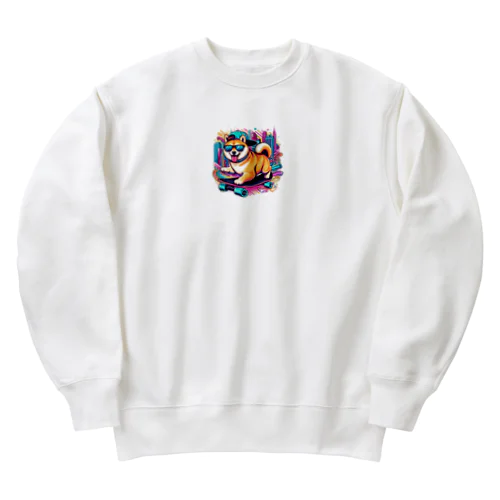 柴犬ウニのスケボー Heavyweight Crew Neck Sweatshirt