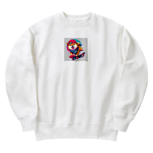 柴犬ウニのスケボー Heavyweight Crew Neck Sweatshirt