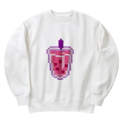 Strawberry boba tea kawaii pixe art Heavyweight Crew Neck Sweatshirt