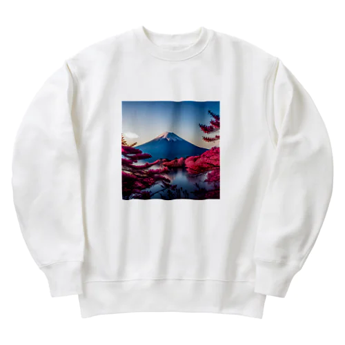 富士山と紅葉、そして湖のグッズ Heavyweight Crew Neck Sweatshirt