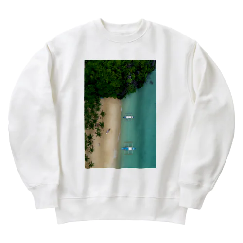 上空からのビーチ写真 Heavyweight Crew Neck Sweatshirt