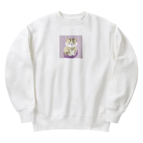 猫の水彩画グッズ Heavyweight Crew Neck Sweatshirt