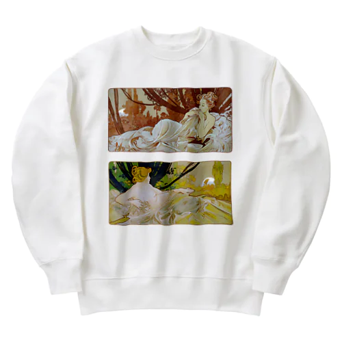 黄昏と曙 by Alfons Mucha Heavyweight Crew Neck Sweatshirt