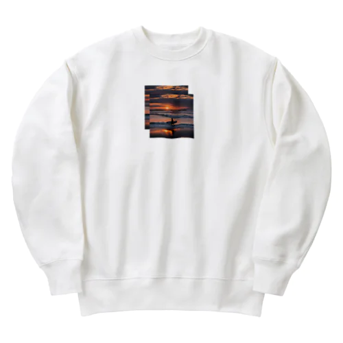 夕日とサーファー Heavyweight Crew Neck Sweatshirt