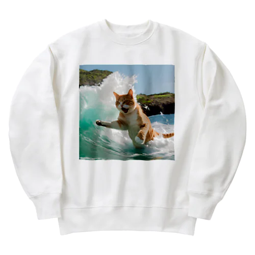 波乗りニャンコ Heavyweight Crew Neck Sweatshirt