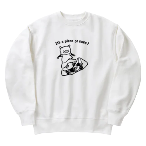 スケートボードをするブタ Heavyweight Crew Neck Sweatshirt