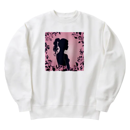 かわいい女の子の影絵 Heavyweight Crew Neck Sweatshirt