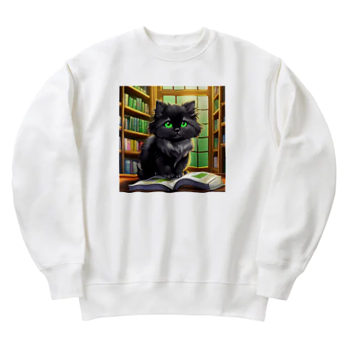 図書室の黒猫02 Heavyweight Crew Neck Sweatshirt