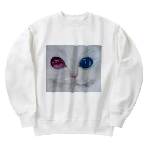 オッドアイの白猫🐾瞳くん Heavyweight Crew Neck Sweatshirt