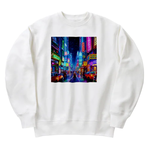 クリスマスのネオン街 Heavyweight Crew Neck Sweatshirt