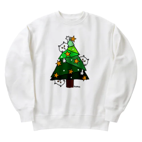 ニャンコの楽しいクリスマス Heavyweight Crew Neck Sweatshirt