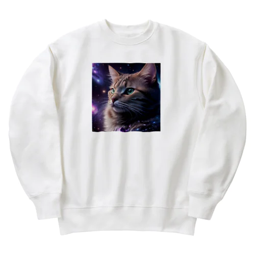 「星の囁き - 宇宙への猫の眺め」 Heavyweight Crew Neck Sweatshirt