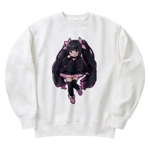 かわいい黒髪ツインテール美少女 Heavyweight Crew Neck Sweatshirt