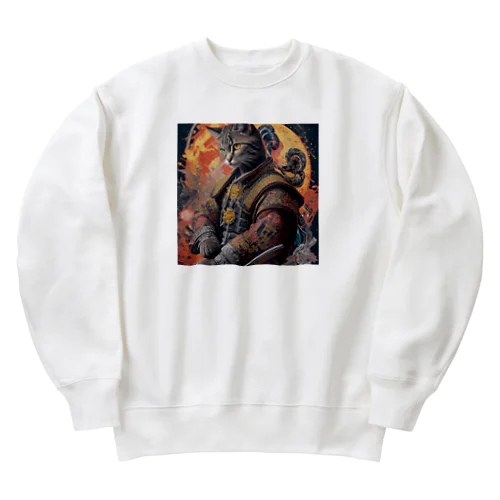 「猫舞う戦士の神響：武神の至高の姿」 Heavyweight Crew Neck Sweatshirt