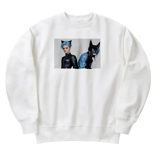 悪魔の融合: 暗黒の力と猫の支援 Heavyweight Crew Neck Sweatshirt