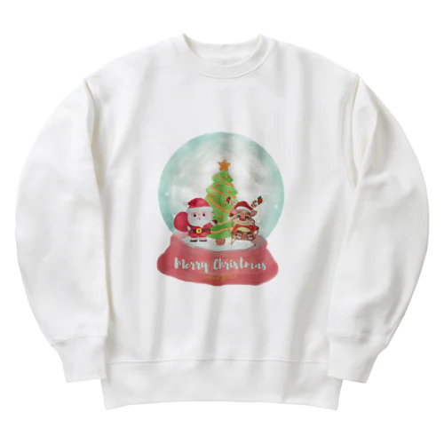 トナカイとサンタクロースのクリスマススノードーム Heavyweight Crew Neck Sweatshirt