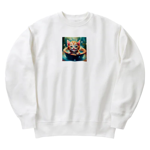 お風呂に入る可愛い子猫のイラストグッズ Heavyweight Crew Neck Sweatshirt