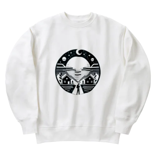 月明かりの下の湖 Heavyweight Crew Neck Sweatshirt