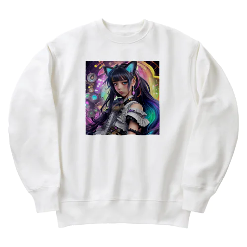 時間の守護者、猫耳の魔女の神秘的なダンス Heavyweight Crew Neck Sweatshirt