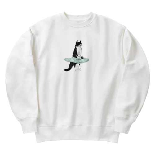 バレリーナ黒ぶち猫 Heavyweight Crew Neck Sweatshirt