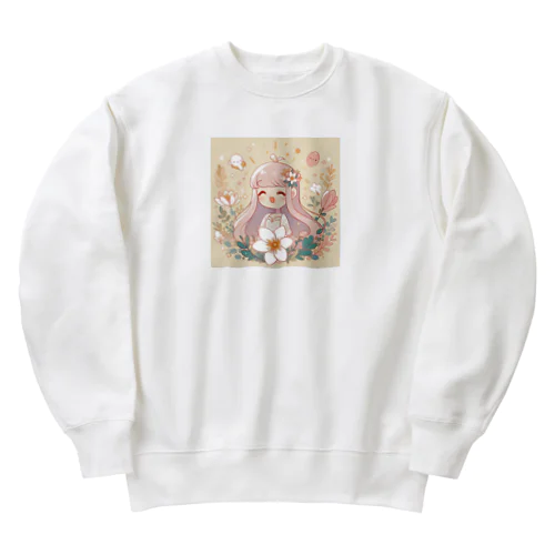 少女とお花🌸 Heavyweight Crew Neck Sweatshirt