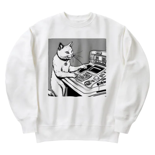 ボタン猫（シリアス） Heavyweight Crew Neck Sweatshirt