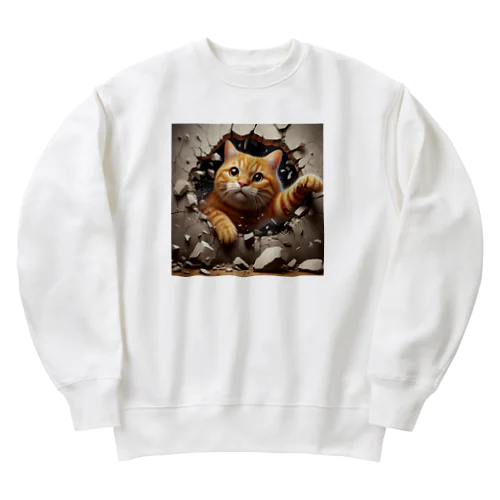 壁を壊しまくる猫 Heavyweight Crew Neck Sweatshirt