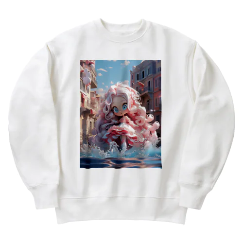 水たまりとピンクガール Heavyweight Crew Neck Sweatshirt