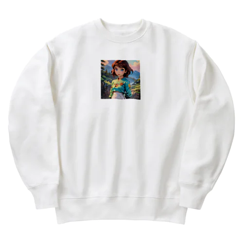 青い瞳イラストグッズ Heavyweight Crew Neck Sweatshirt