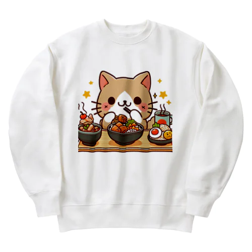 ☆食いしん坊にゃんこ☆ Heavyweight Crew Neck Sweatshirt