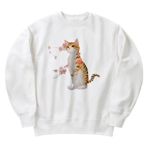 花となるねこ Heavyweight Crew Neck Sweatshirt