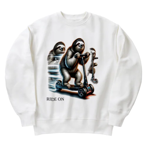 ナマケモノride on 電動キックボード Heavyweight Crew Neck Sweatshirt